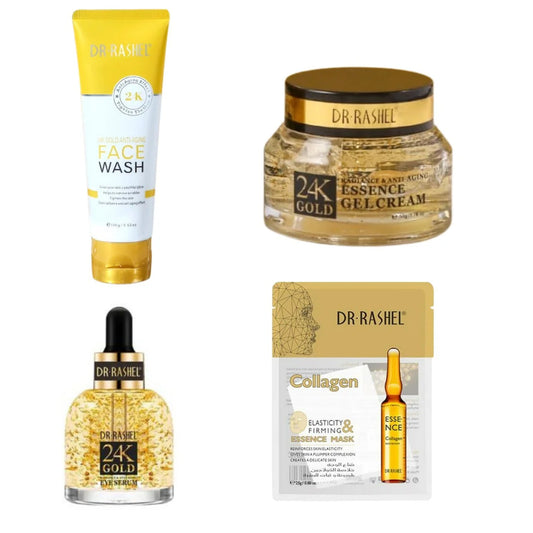 Combo - Dr. Rashel 24K Gold Face Wash, Gel Cream, Eye Serum & Essence Mask bundle deal