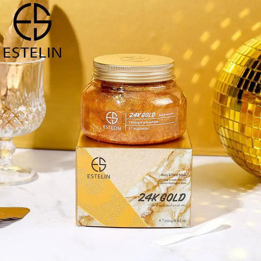 Estelin 24K Gold Firming & Anti Wrinkle Face & Body Scrub by Dr.Rashel - 250g - Dr Rashel Official