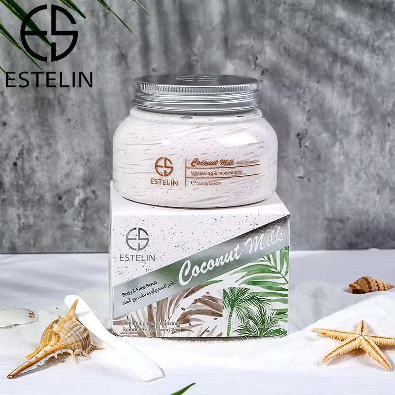   ESTELIN Coconut Milk Face Body Scrub Cream Exfoliating Moisturizing Smoothing and Whitening - 250G