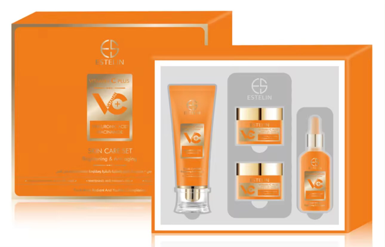   Estelin Vitamin C Plus Hyaluronic, Niacinamide 4Pc Kit Box Packing- Serum, Day & Night Cream, Cleanser