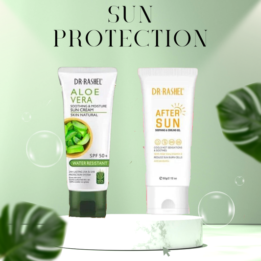 Dr.RASHEL Aloe Vera  Sun Cream SPF 50+ & Dr.Rashel After Sun Soothing and Cooling Gel Enriched with Aloe Vera and Vitamin E 60g bundle deal