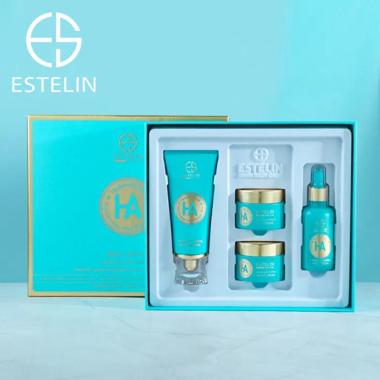 Estelin Hyaluronic Acid Hydrating & Vitalizing 4 Pc Kit Box Packing - Serum, Day & Night Cream, Facial Cleanser