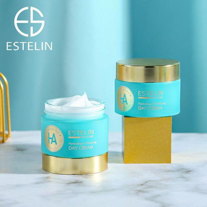 Estelin Hyaluronic Acid Hydrating & Vitalizing 4 Pc Kit Box Packing - Serum, Day & Night Cream, Facial Cleanser - Dr Rashel Official