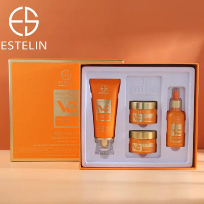   Estelin Vitamin C Plus Hyaluronic, Niacinamide 4Pc Kit Box Packing- Serum, Day & Night Cream, Cleanser