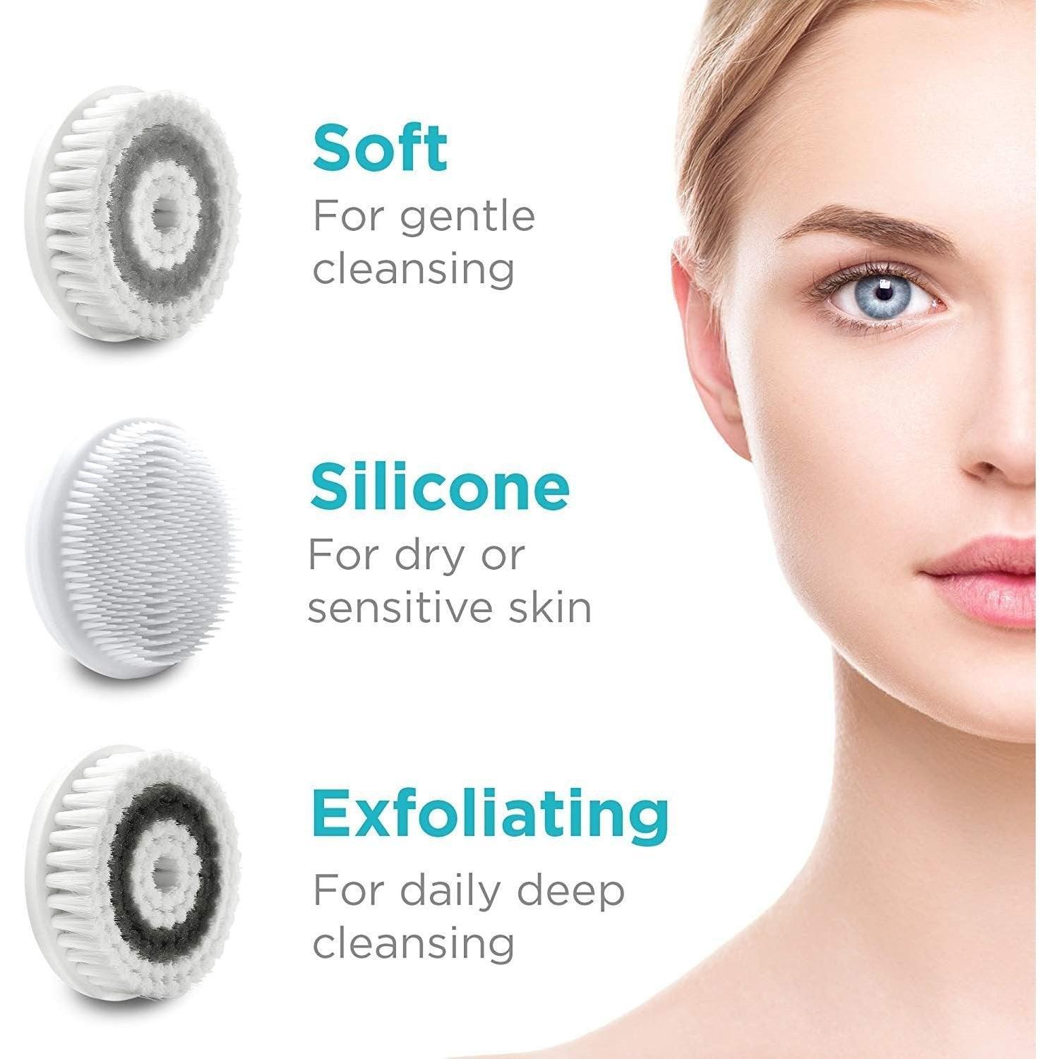 Fancii Waterproof Facial Cleansing Spin Brush Set with 3 Exfoliating Brush Heads