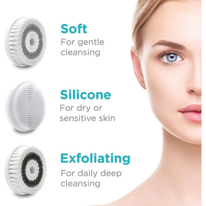   Fancii Waterproof Facial Cleansing Spin Brush Set with 3 Exfoliating Brush Heads