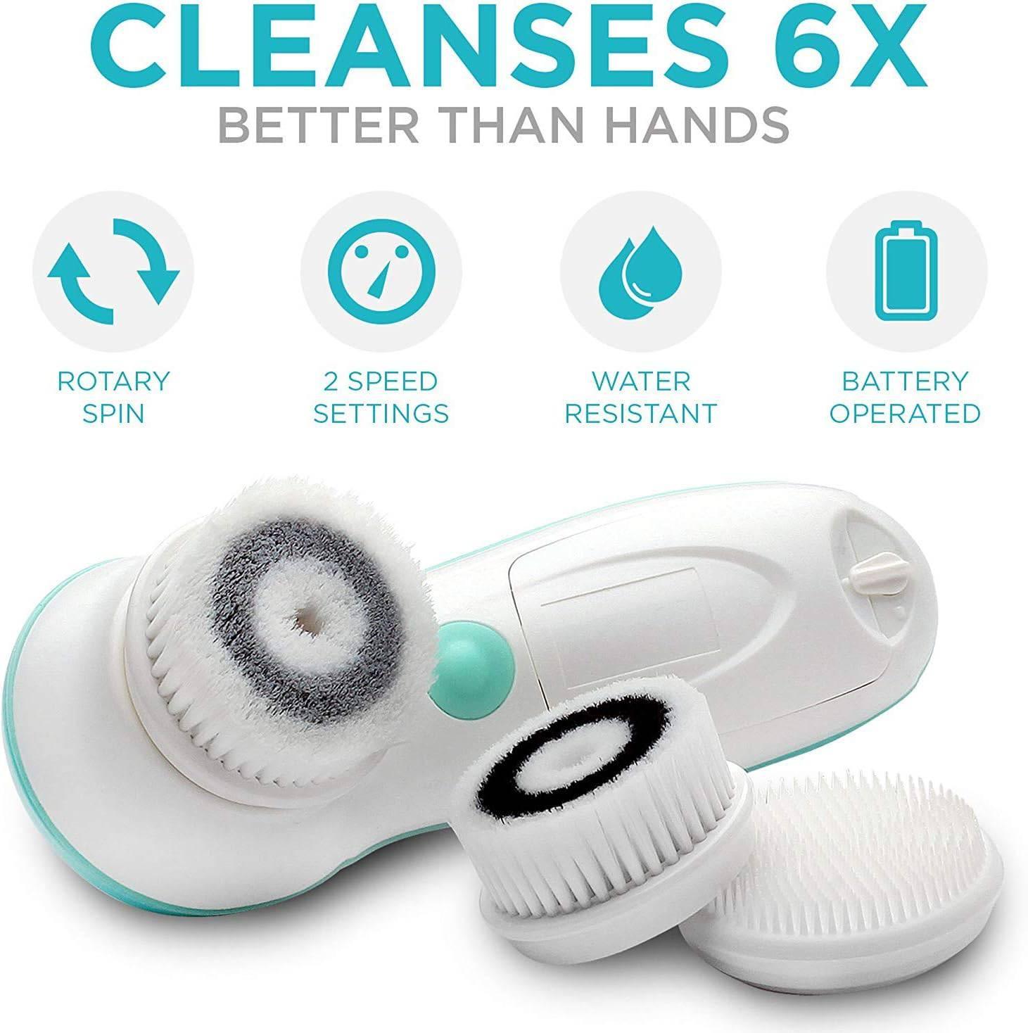 Fancii Waterproof Facial Cleansing Spin Brush Set with 3 Exfoliating Brush Heads