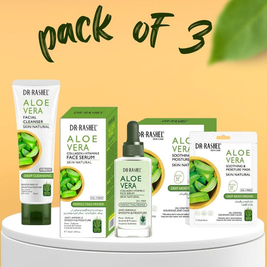 Dr.Rashel Aloe Vera  Face Serum & Aloe Vera Facial Cleanser &  Aloe Vera Mask Sheet  bundle  deal