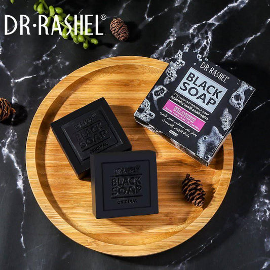   Dr.Rashel Collagen Charcoal Black Soap Deep Cleansing Facial Soap Tighten Pores, Acne & Oil Control - 100g