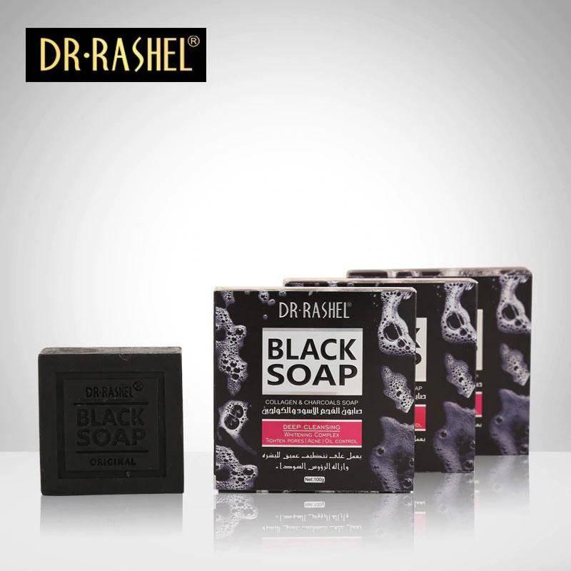 Dr.Rashel Collagen Charcoal Black Soap Deep Cleansing Facial Soap Tighten Pores, Acne & Oil Control - 100g