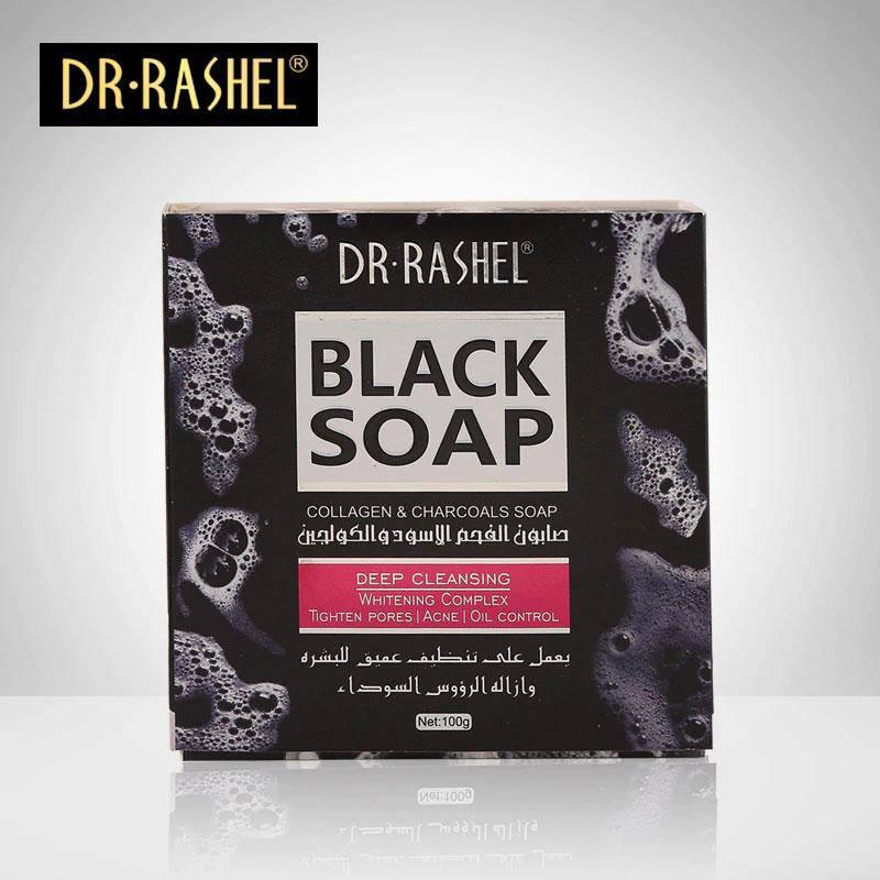 ڈاکٹر راشیل کولیجن چارکول سیاہ صابن گہری صفائی کرنے والا چہرے کا صابن چھیدوں، مہاسوں اور تیل کو کنٹرول کرتا ہے - 100 گرام